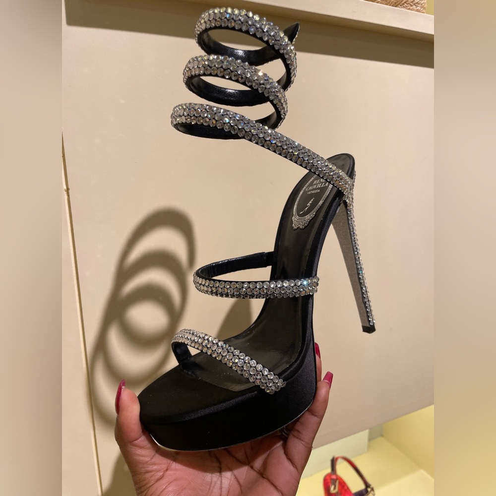 Rene Caovilla Black and Silver Elegant Heels